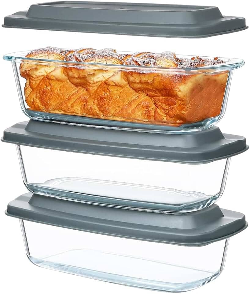 Conjunto 3 Formas para Pão de Vidro Life com Tampas herméticas – Capacidade 1.8 Litros Cada – Assadeiras Refratárias para Forno, Armazenamento e Refeições, Ideal para Pães, Bolos e Receitas Caseiras