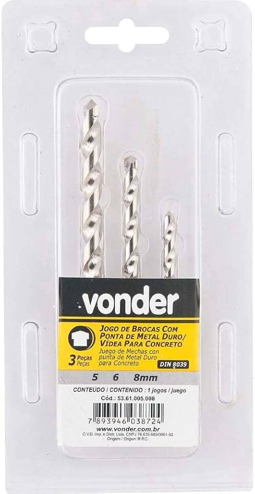 Vonder, Jogo De Brocas Para Concreto, Com Ponta De Metal Duro, 5 Mm A 8 Mm, Com 3 Peças.