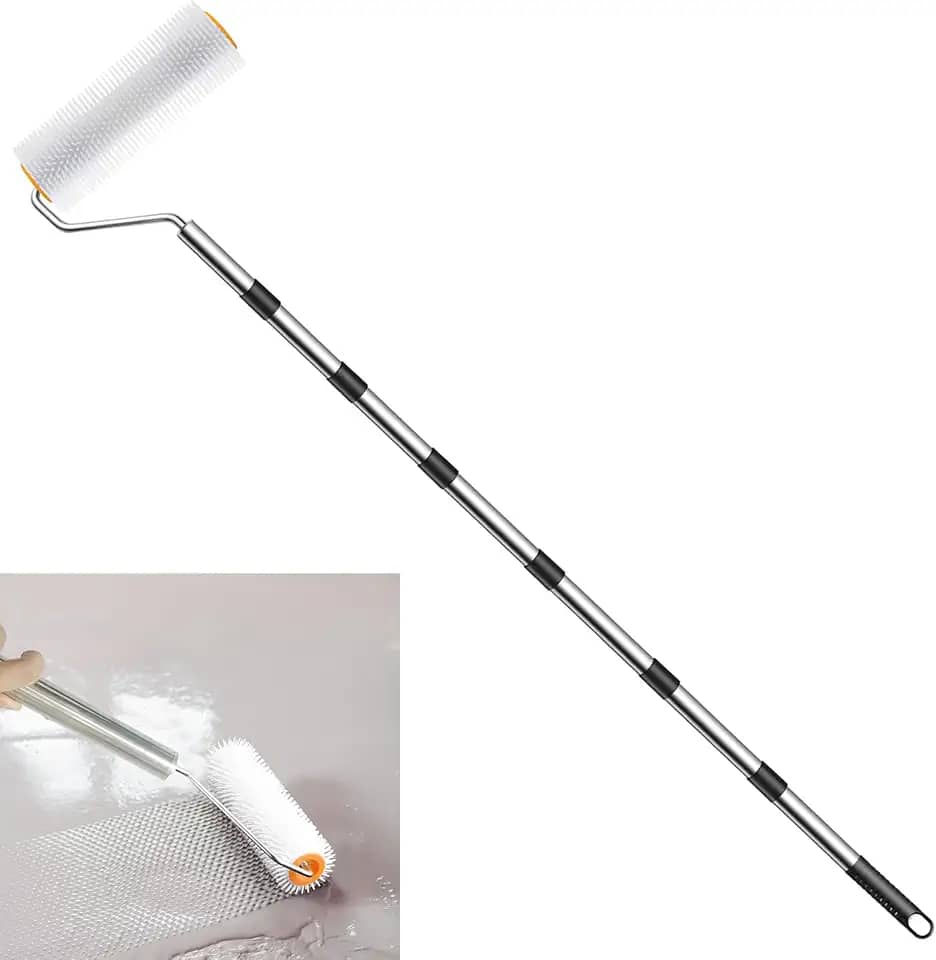 Rolo pontiagudo autonivelante de 22 cm com alça ajustável estendida (209,8 cm) ideal para eliminar bolhas em concreto, epóxi e uma ferramenta essencial para trabalhos de cimento, pintura