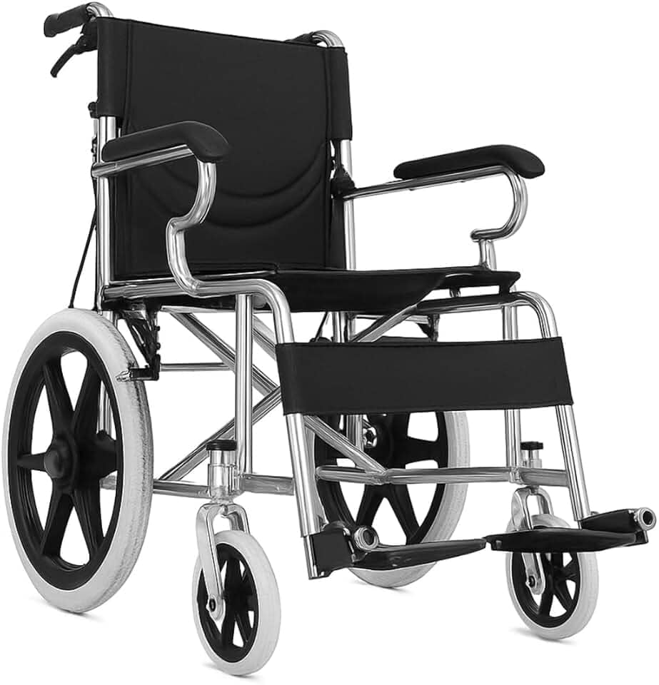 Cadeira de Rodas para Idoso Adulto Dobrável Portátil Resistente Confortável (Preto)