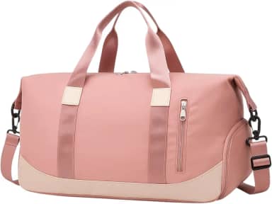 Bolsa Mala de Viagem Grande 47cm – Alça Transversal Removível, Compartimento para Tênis e Roupas Molhadas, 5 Bolsos com Zíper, Acoplável à Mala de Rodinha (Rosa)