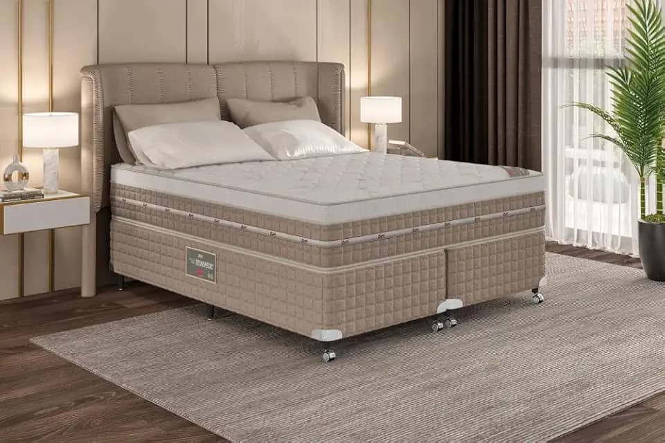 Cama Box + Colchão Castor Queen Premium One Face Tecnopedic 158x198x57cm