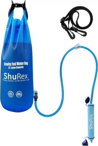 ShuRex Sistema de Filtragem de Água Alimentado Por Gravidade com Alça Ajustável para Árvores, Bolsa de Gravidade Grande de 1,5 Galão com Canudo de Filtro, Purificador de Água de Sobrevivência para Via