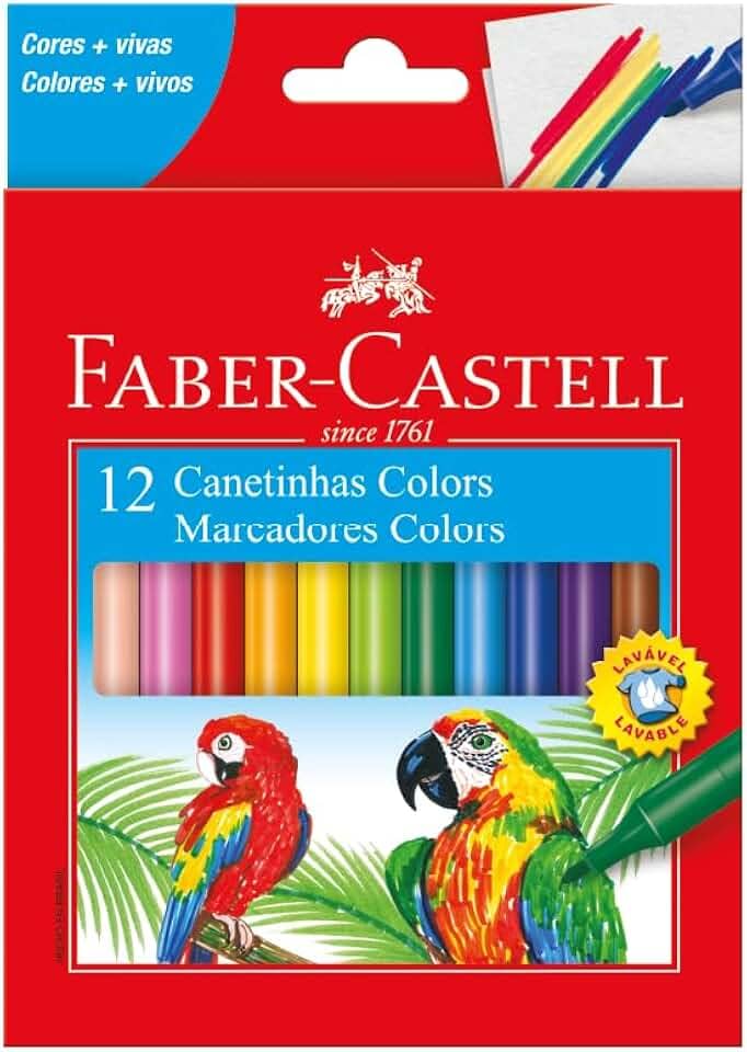 Canetinha com 12 Cores Estojo Cartão, Faber-Castell, 15.0112CZF, Multicor
