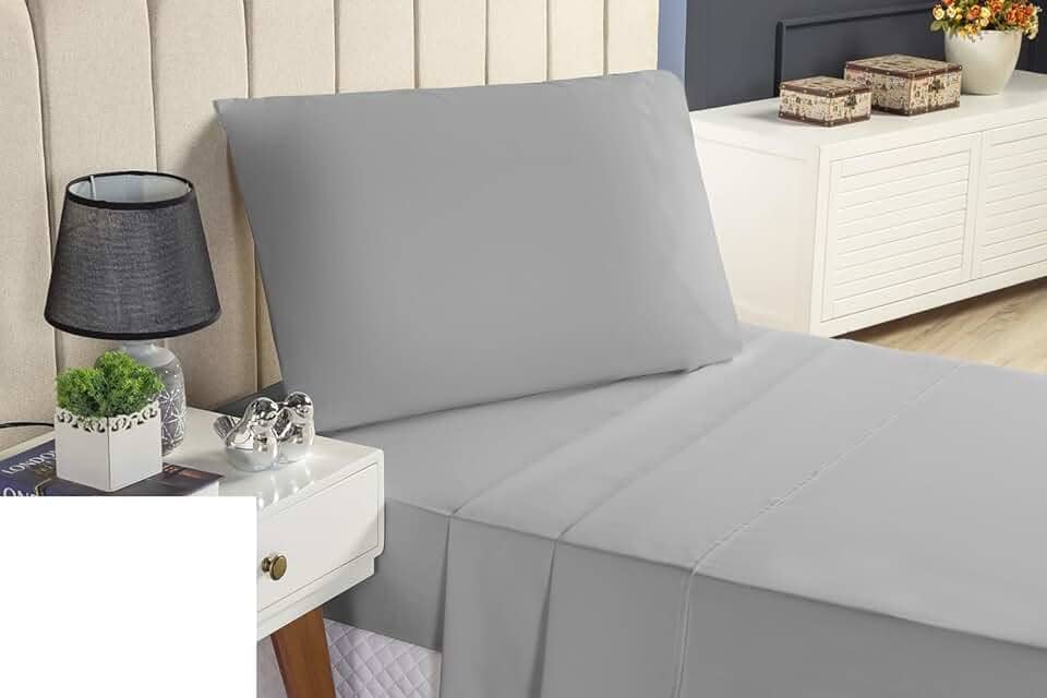Anne House - Conjunto de Roupas de Cama SOLTEIRO 3 PEÇAS 100% Algodão 200 Fios Jogo de Lençol com Elástico Lençol e Fronha (CINZA, 3 PEÇAS)