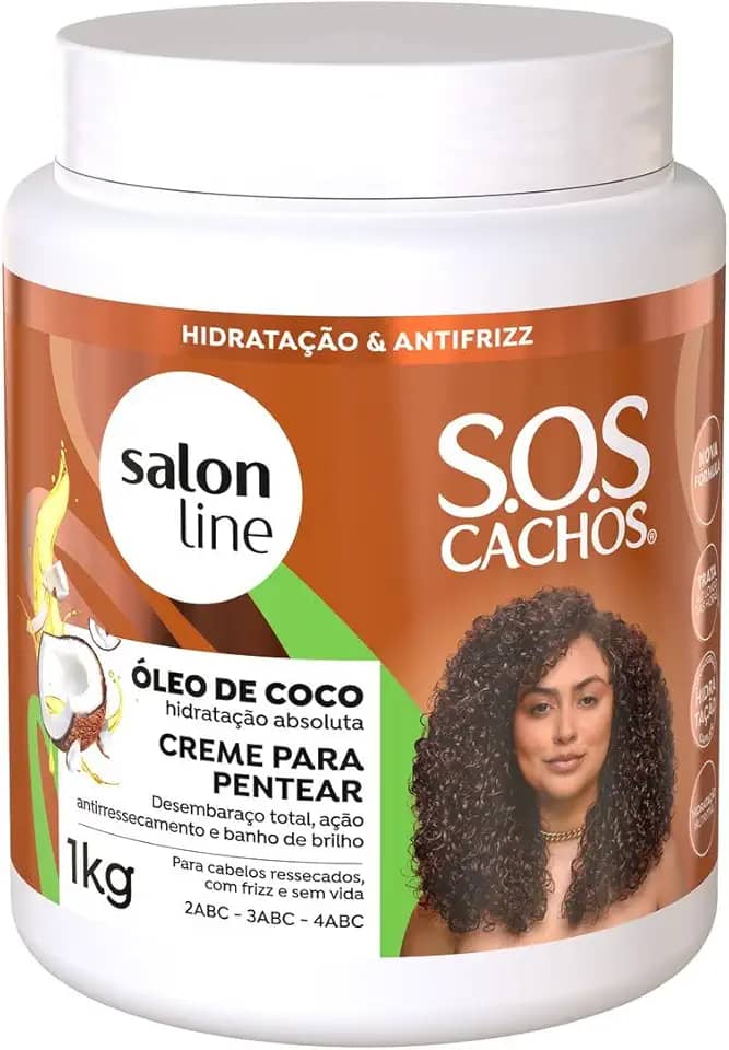 Salon Line, Creme de Pentear, SOS Cachos, Coco, Hidratação Nutritiva, Vegano - Cabelos Ondulados, Cacheados e Crespos, 1 Kg