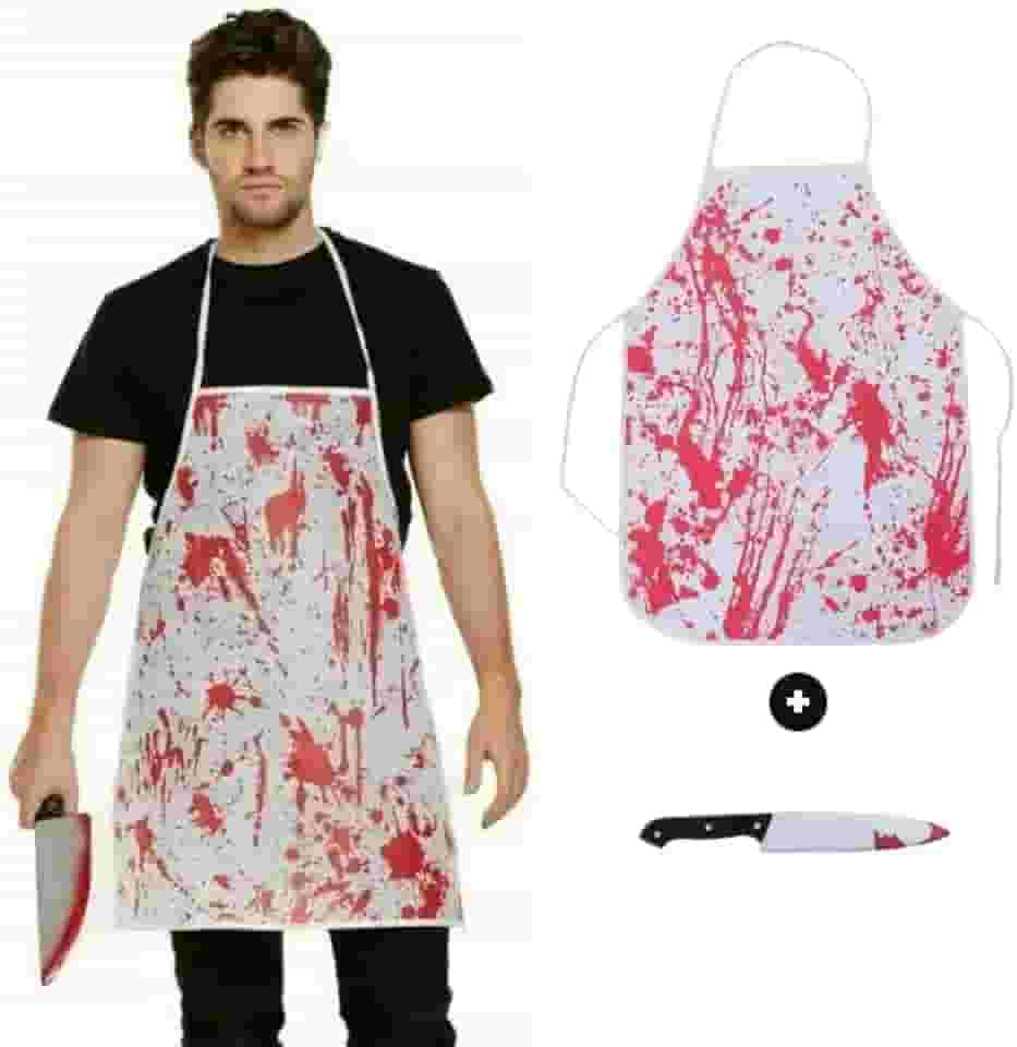 Fantasia Halloween Acogueiro Avental com Sangue + Faca Dia das Bruxas Adulto