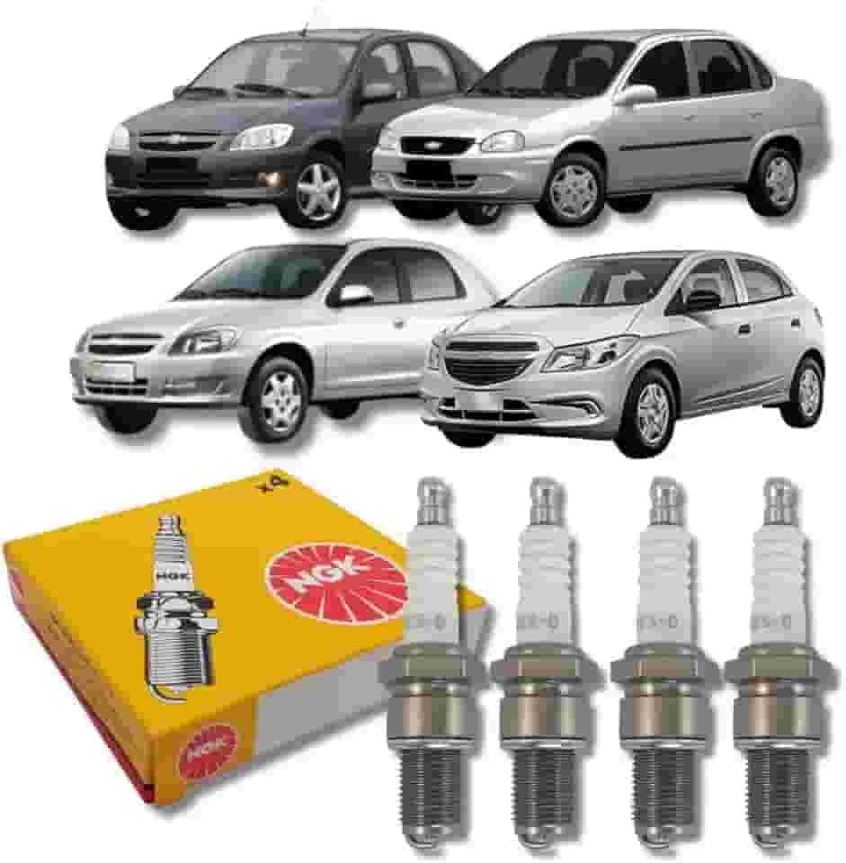 BR8ESD Velas de Ignição, Conjunto com 4 Unidades, Compatível com Celta, Corsa, Prisma, Onix 1.0 8v