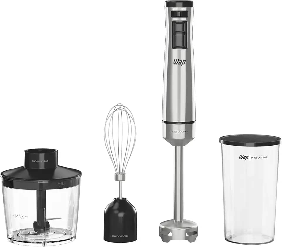 WAP Mixer Elétrico 3 em 1 com Processador, Miniprocessador e Batedor de Clara em Inox Prosdócimo WM1 1000W 220V