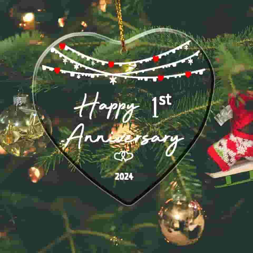 Ornamento de 1º aniversário para ela, aniversário de primeiro ano para casais, presentes de aniversário de casamento para marido e esposa, decorações de aniversário de 1 ano para casa, presentes
