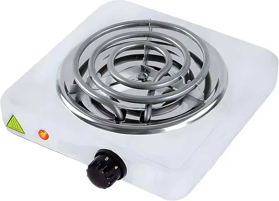 Fogareiro Elétrico Portátil 1 Boca 1000W 127V – Fogão Cooktop de Mesa para Camping, Viagem e Uso Doméstico (Branco)
