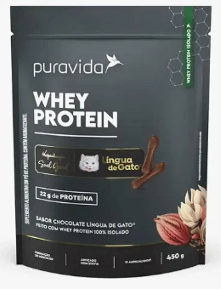 Whey Protein Isolado Puravida Chocolate Língua de Gato 450g