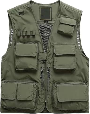Colete Tático Multibolsos, Colete De Verão Para Ar Livre De Homem Plus Size Em Malha Respirável E Com Fecho Multirrespirável, Casaco Campismo E Caça Secagem Rápida, Para Trabalho(Military green,5XL)