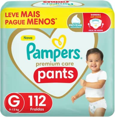 Fralda Pampers Premium Care Pants, Tamanho G, 112 Unidades, Fácil de Vestir