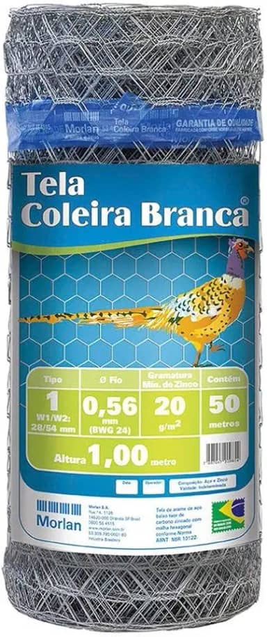 Tela metálica para pinteiro fio 24 BWG x 1,0 m rolo com 50 metros - Morlan