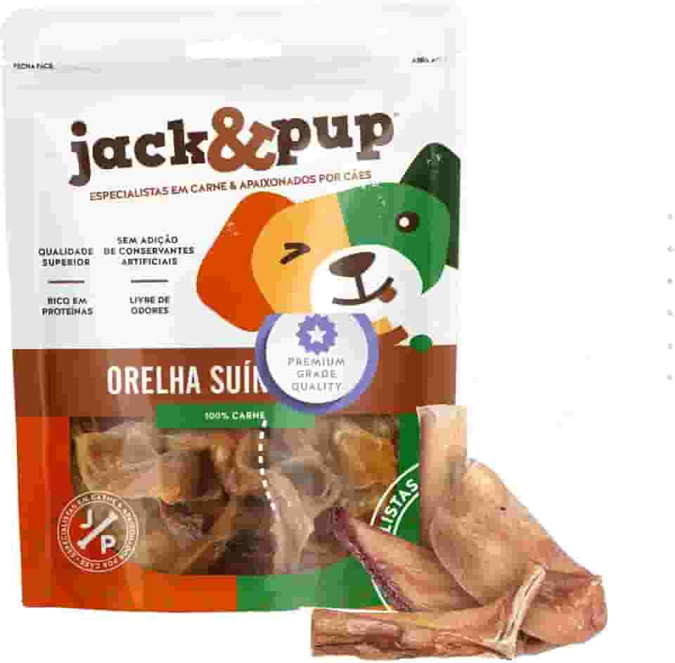 Orelha Suína Natural Em Tiras Para Cachorros Cães 80g 100% Carne Jack&Pup Rico em Proteínas, Cachorro Porte Pequeno a Médio