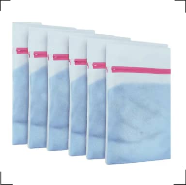 Kit 6 Sacos de Lavar Roupas 30x40cm Delicadas Saquinhos Lingerie Lavanderia Lavagem Viagem Ziper Rosa
