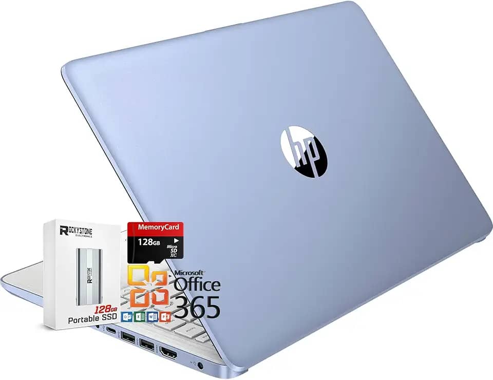 HP Laptop HD fino e leve de 14 polegadas, processador Intel N150 (Beat N4120), 8 GB de RAM, 256 GB de armazenamento (128 GB UFC + 128 GB MicroSD), Office 365 1 ano, Copilot AI, WiFi 6, BT 5.4, HDMI, W