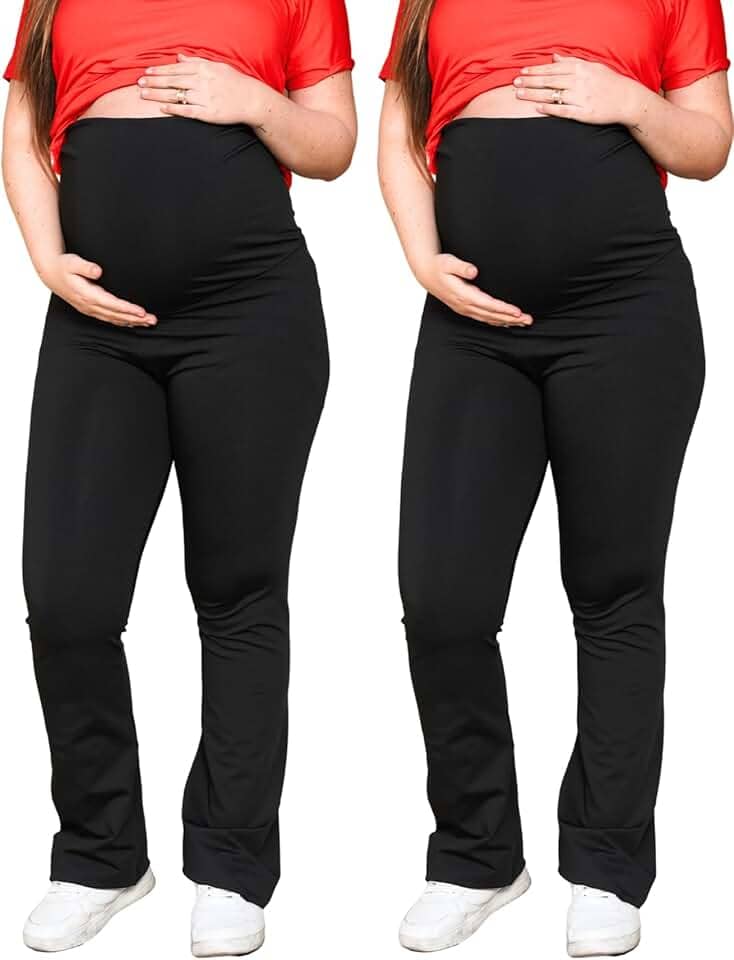 Kit 2 legging gestante flare calça grávida boca larga longa suporte barriga suplex boca de sino bailarina alto conforto