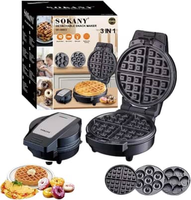 Waffles Maker Máquina de Waffles,3 em 1, Donuts, Rosquinhas, Bolinhos, Portátil De Cozinha Para Café Da Manhã E Lanches
