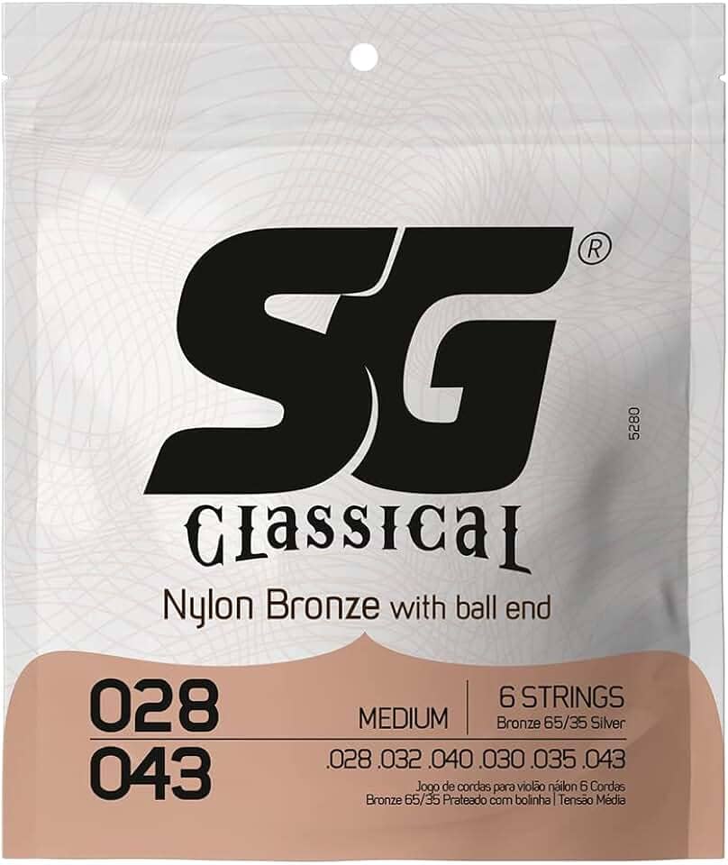 Encordoamento SG Nylon Bronze 65 35/Prata, Tensão Média, para Violão com Bolinha
