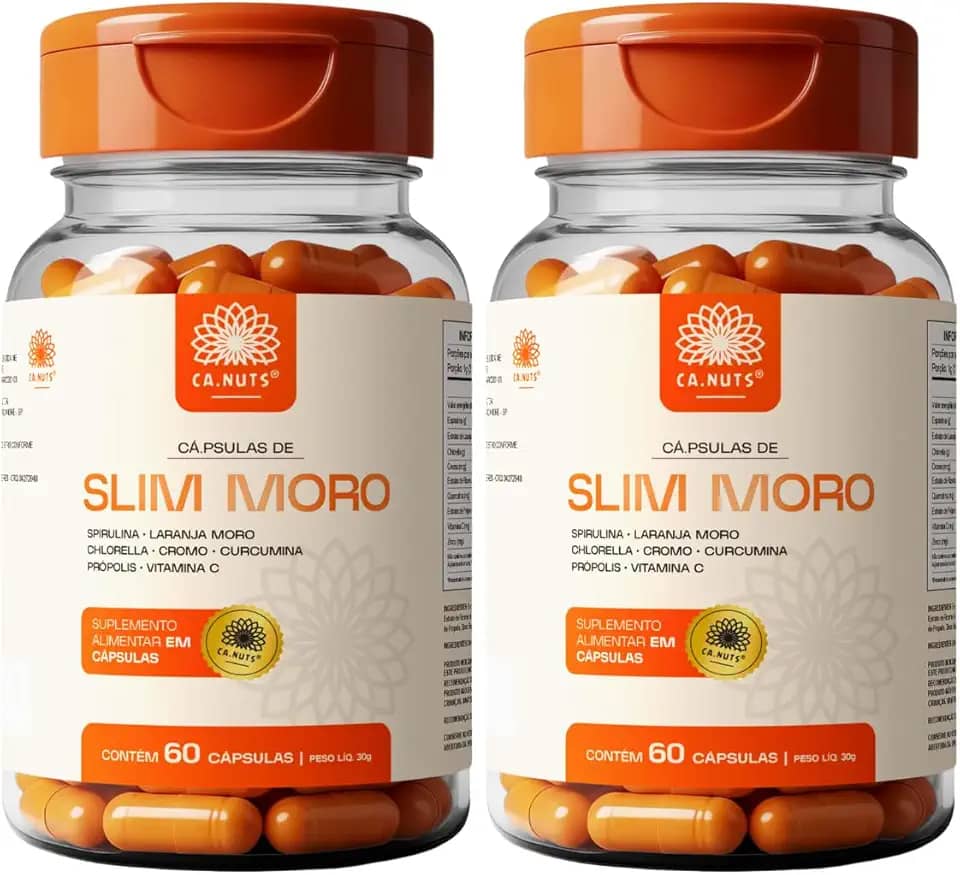 Slim Moro Cápsulas Ca.nuts | 60 Cápsulas | Extrato de Laranja Moro + Spirulina + Chlorella + Cromo + Curcumina + Própolis + Vitamina C (2 Potes)