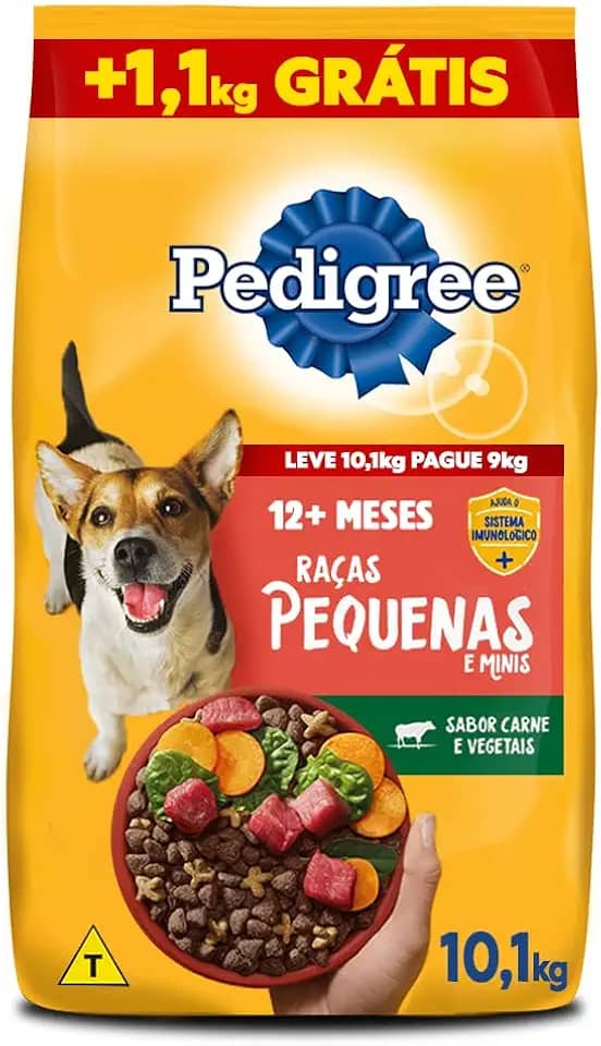 Ração Pedigree Carne e Vegetais Cães Adultos Raças Pequenas e Minis Leve 10Kg e Pague 9Kg