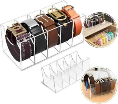 Organizador de Cintos em Acrílico Transparente, 5 Compartimentos, Expositor para Closet