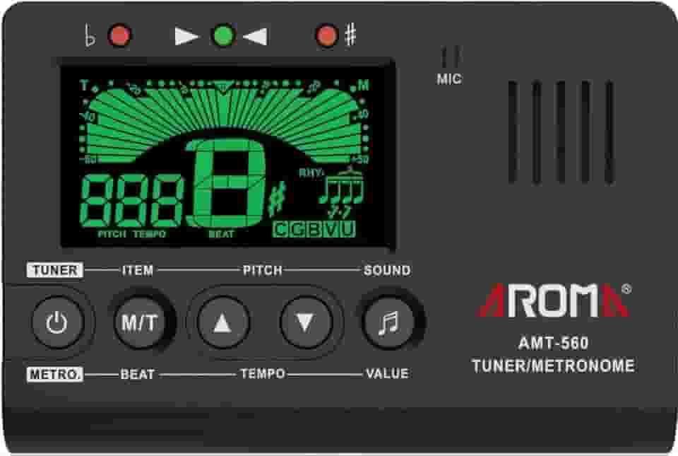 Ulumac Sintonizador de metrônomo Aroma 3 em 1 para todos os instrumentos - guitarra, baixo, violino, ukulele, trompete, clarinete, flauta, cromático - afinador digital preciso, metrônomo, gerador de