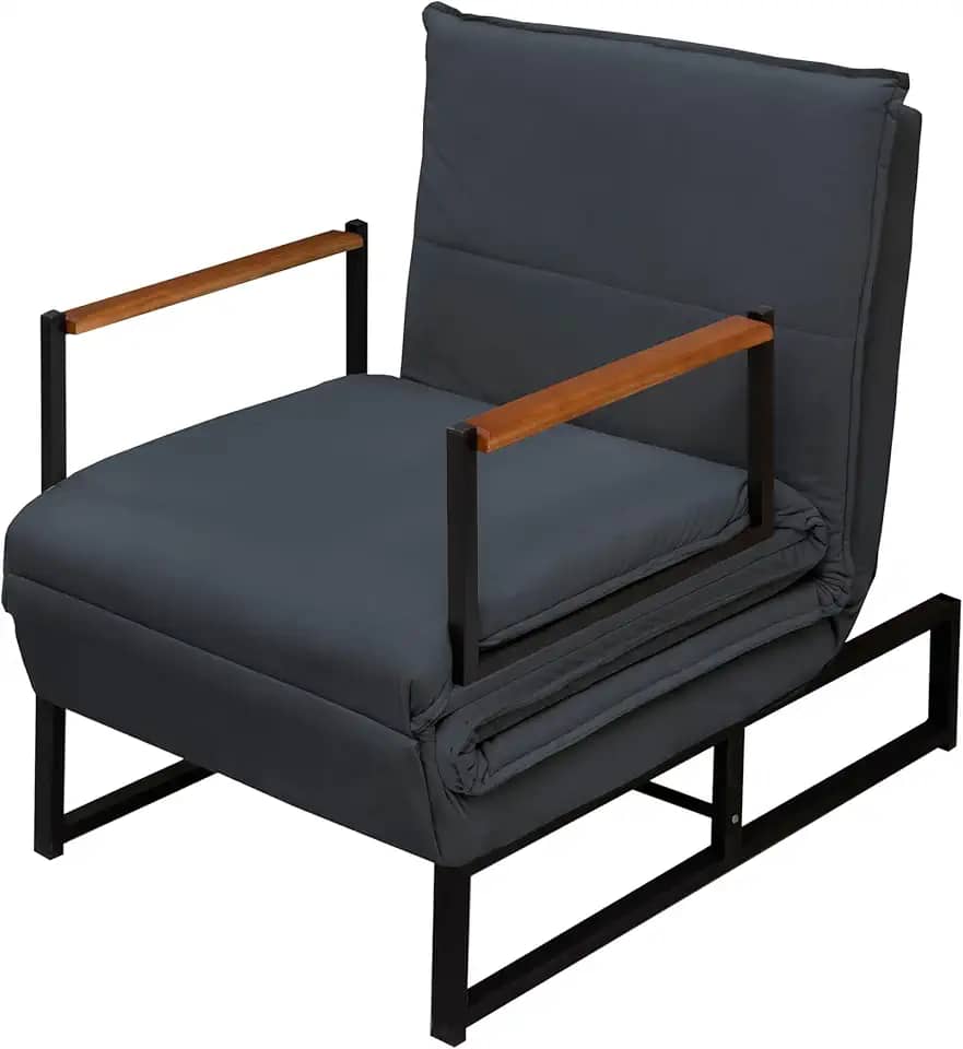 Poltrona Moderna Versati Estofada Descanso do Papai Conforto Premium Reclinável Puff Vira Cama Solteiro Luxo Puff Retrátil Macia Extensão Sala E Quarto Pés Em Aço Escritorio (Cinza)