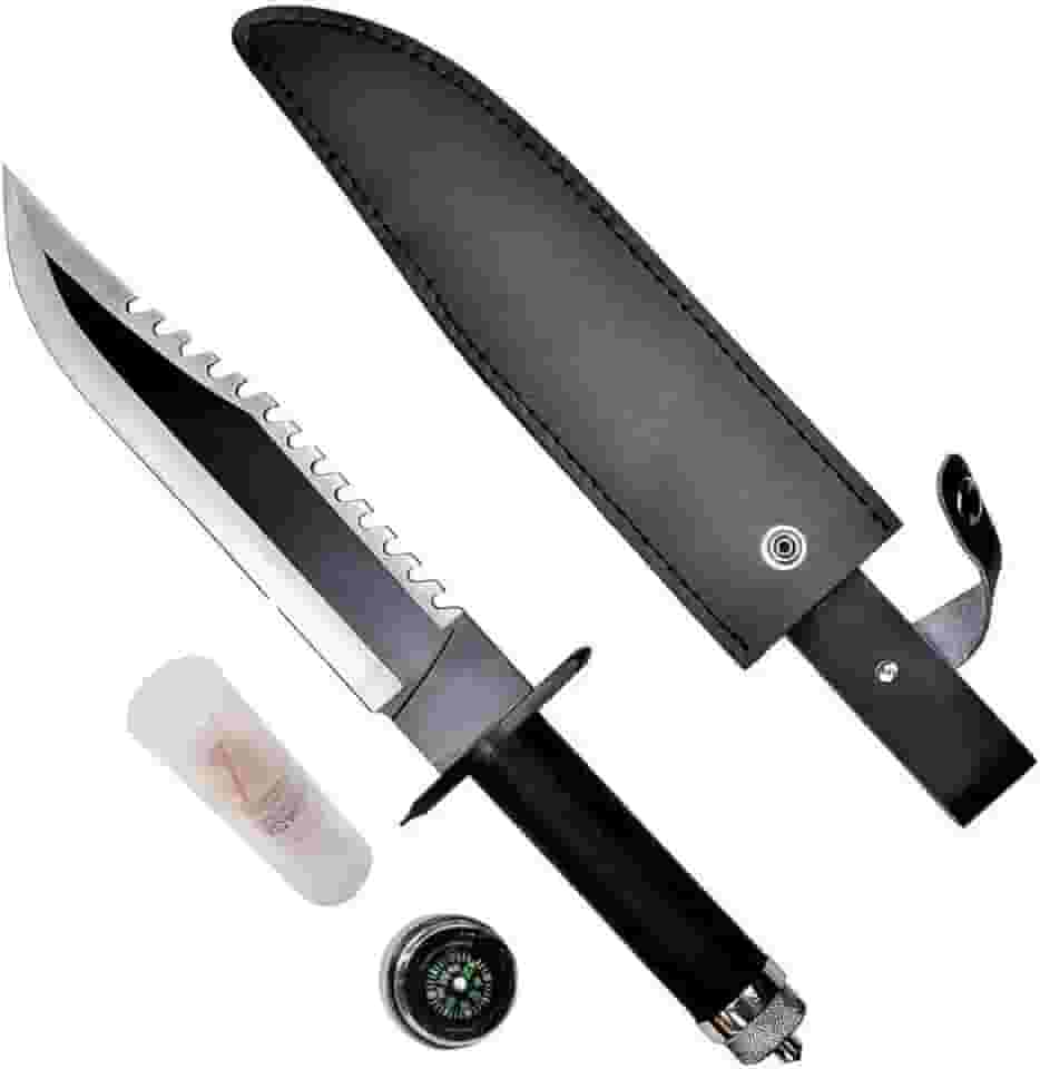 Faca Tática Militar Rambo 2, Preta, Lâmina em Aço Inoxidável 20cm, Drop Point, Uso Militar, Sobrevivência, com Bainha, para Adultos