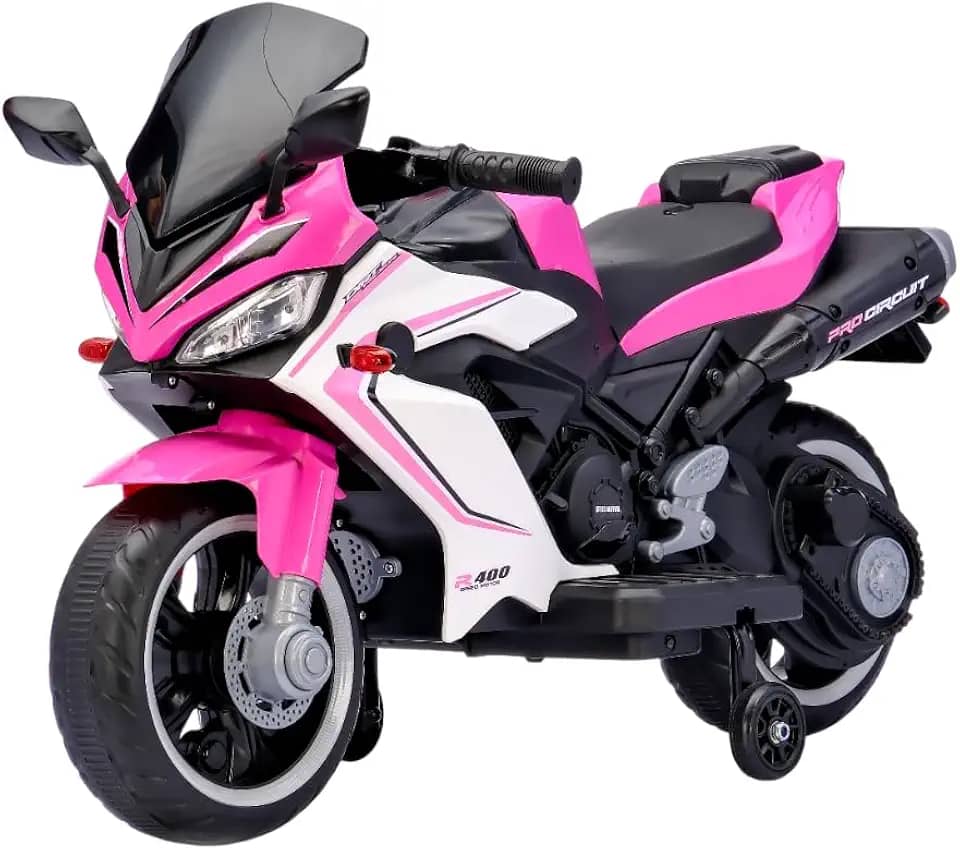 Bang Toys - Moto Elétrica Infantil Aura G2 12V - com Rodas de Treinamento, Luzes de LED, Sons, Entrada USB/MP3 e Acelerador no Pedal - Suporta até 50kg - Cor Rosa