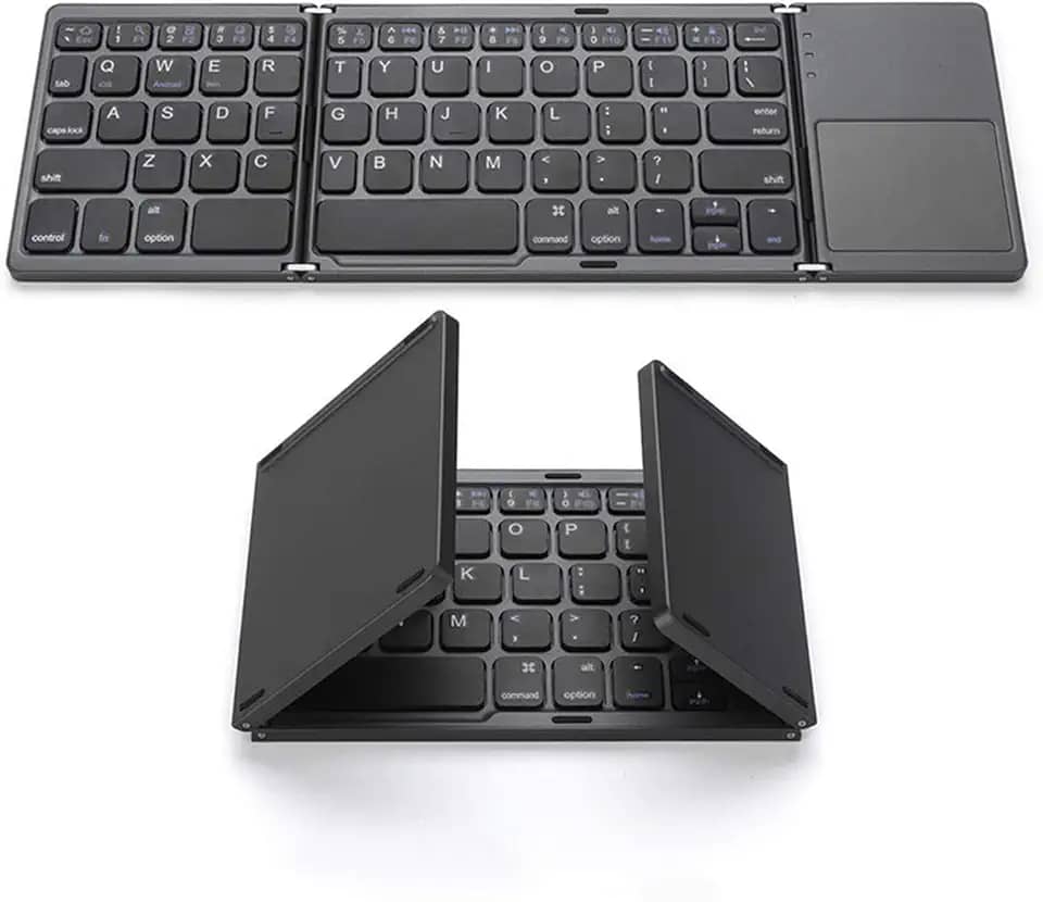 Teclado sem fio BT teclado dobrável portátil ultra fino teclado BT com touchpad para Windows/Android/iOS Cinza