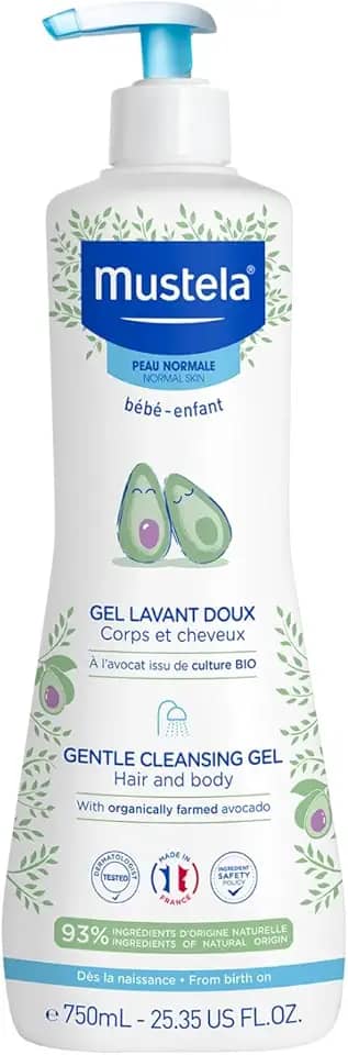Mustela Gel Lavante Suave 750ml - Sabonete Líquido Corpo e Cabelo Infantil - 93% de Ingredientes de Origem Natural - Seguro Desde o Nascimento