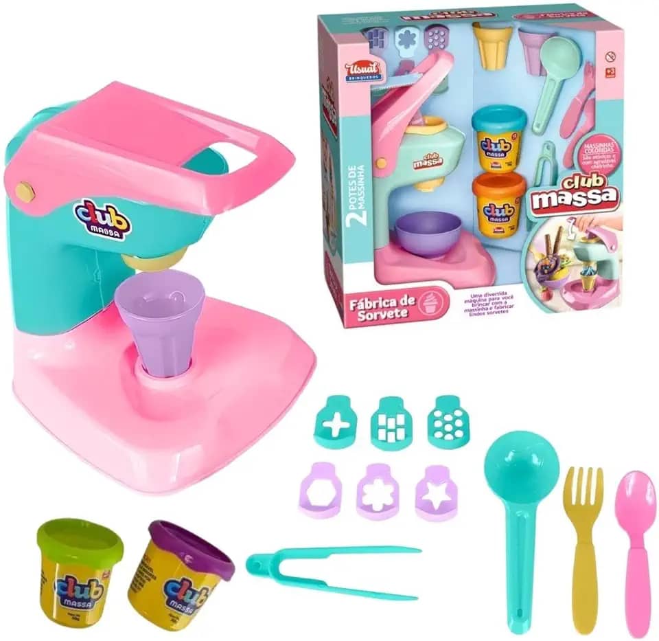 Fábrica de Sorvete, Brinquedo Infantil, Máquina de Sorvete com Massinhas Coloridas e Bicos Modeladores, Educativo e Criativo (Fábrica de Sorvete)