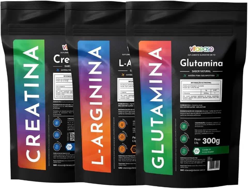Creatina - L-Glutamina - L-Arginina | 300g | vitaease (300g, Sem sabor)