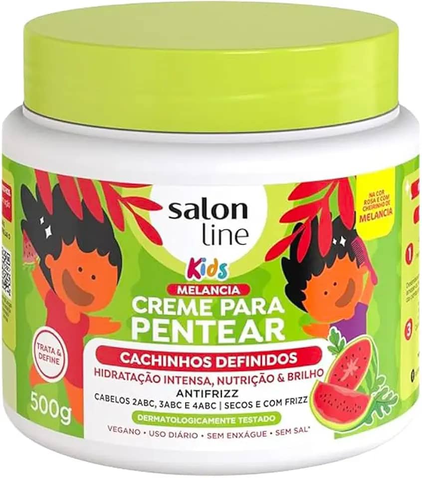 Salon Line, Creme para Pentear, Kids, Melancia, Cachinhos Definidos, Vegano - Para Cabelos Ondulados, Cacheados e Crespos, 500g