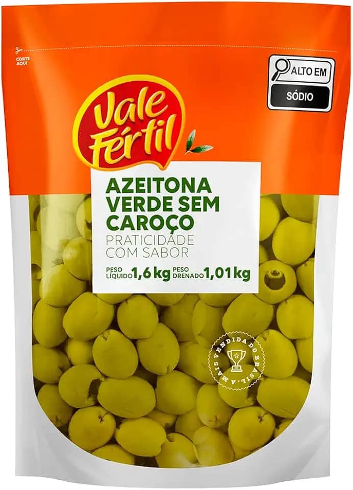 Vale Fértil Azeitona Verde Em Conserva Sem Caroço Sachê 1.01Kg