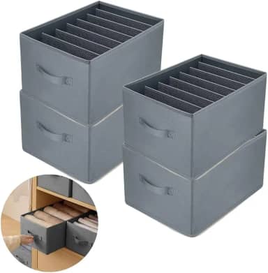 Kit C/4 Organizadores de Roupas C/7 Divisórias de Poliéster com Alças | Respirável, Dobrável, Lavável - Ideal para Guarda-Roupas, Closet, Gavetas | Marca Bigzu®