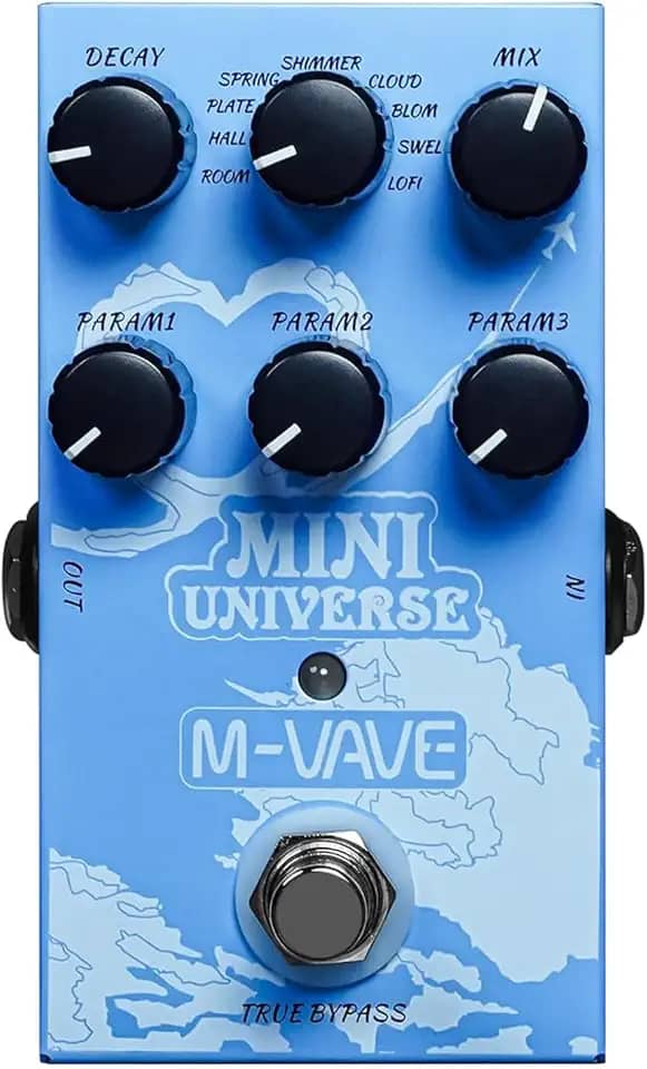 M-VAVE VEDO Pedal de efeitos de reverberação Mini Universe para guitarra elétrica, design True Bypass para guitarra, estojo de metal, fácil de operar 9 tons universais de reverberação, cordas