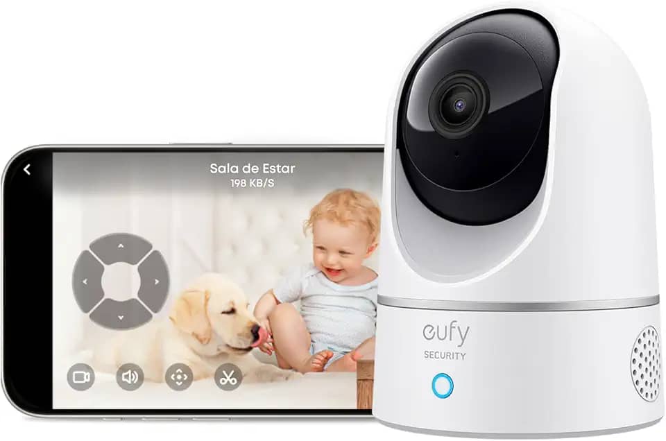 eufy Câmera E220 por anker, Câmera de Segurança Wi-Fi 360º, 2K, Babá Eletrônica, Visão Noturna, Audio de duas vias, Detecção de Movimentos, Trabalha com Alexa, Compatível HomeBase 3