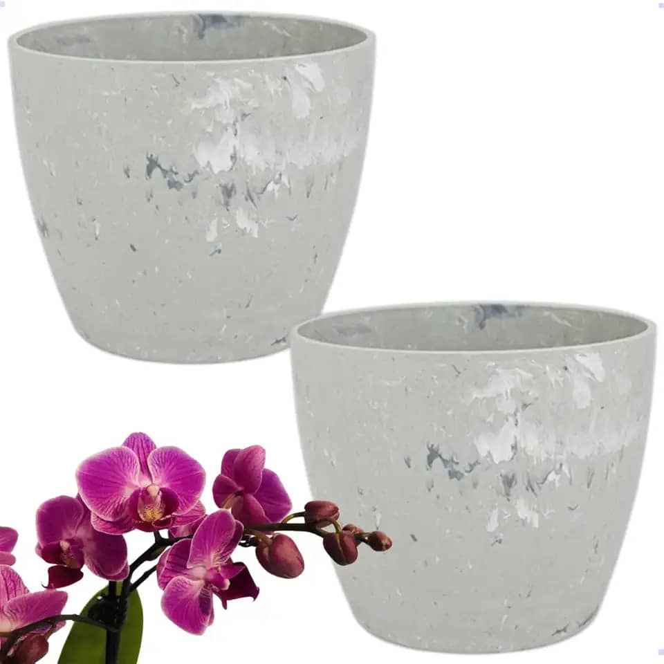 2 Vasos cachepo Decorativo para Orquídeas Polipropileno Resistente, branco Marmorizado, 1,25L numero 2