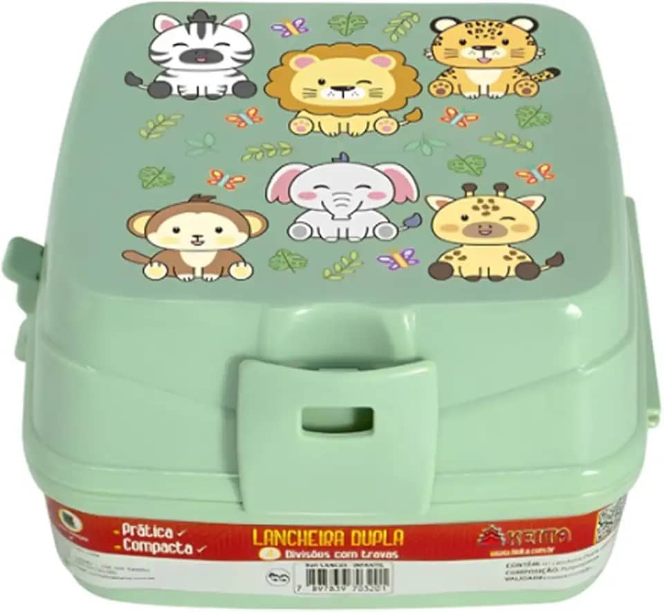 Keita, Lancheira Dupla Com 4 Divisórias Com Travas Infantil Verde