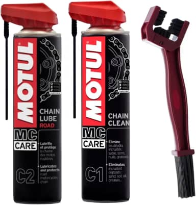 SPRAY PARA LIMPEZA DE CORRENTES ON/OFF ROAD - MOTUL - C1 CHAIN CLEAN - 400 ML + SPRAY LUBRIFICANTE DE CORRENTES MOTOS STREET NAKED SPEED ESTRADA ON ROAD - MOTUL - C2 CHAIN CLEAN - 400 ML