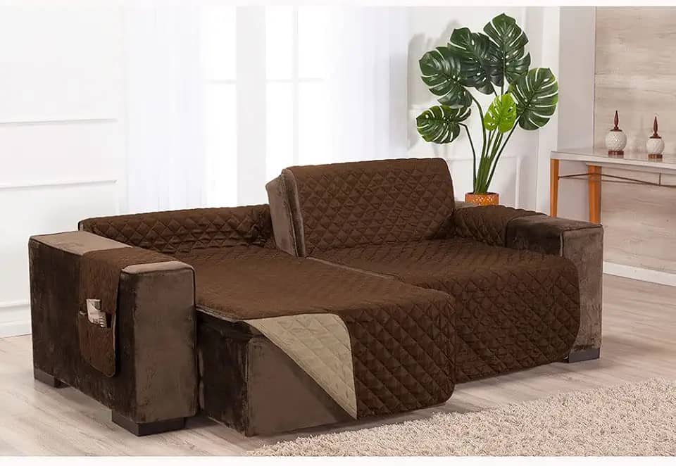 MR Enxovais Protetor de Sofá Retrátil Assento 2,40m Dupla Face Tabaco/Cáqui