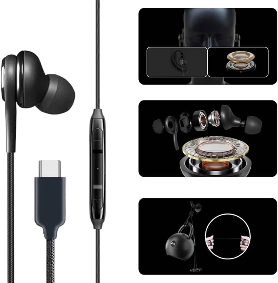 Fone de Ouvido Com Fio Tipo C Entrada Tipo C Com Microfone e Controle de Áudio Isolamento De Ruído Compatível com Samsung, Galaxy, Xiaomi, Motorola, Lg, Som Extra Bass – Rodrigues Shop (PRETO)