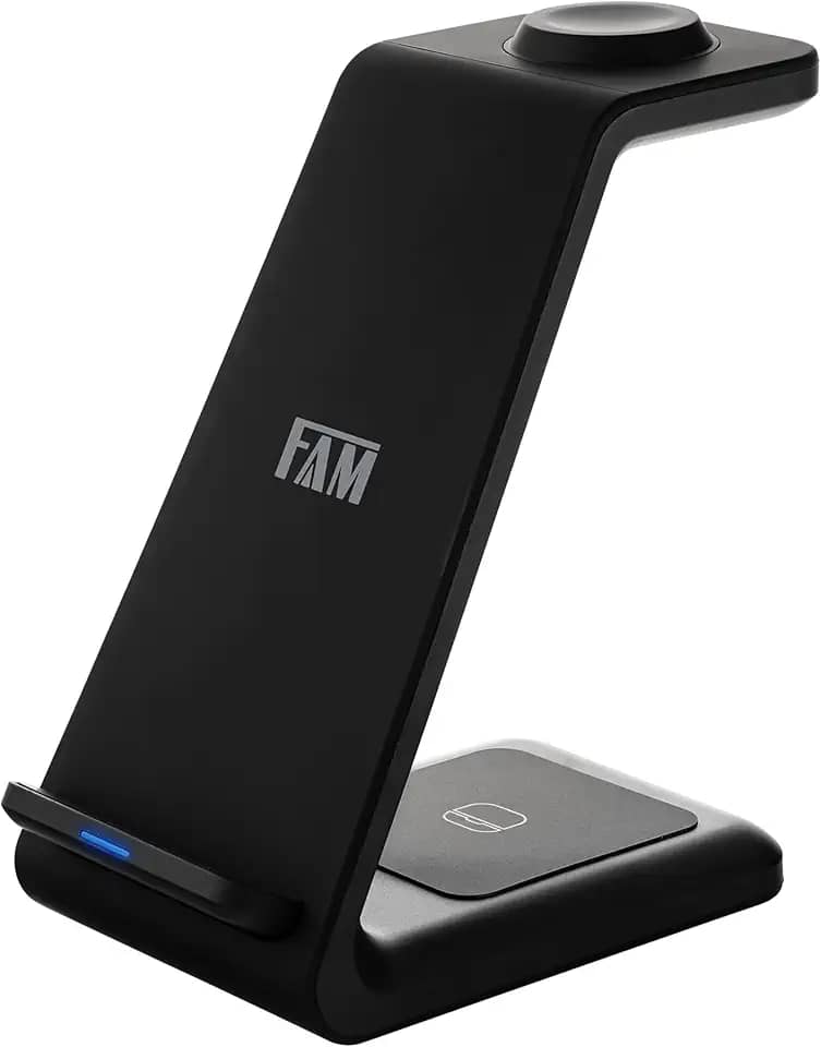 Carregador Triplo Indução 20W FCA QW27 – Carregador sem Fio Rápido para iPhone, Samsung, iWatch e AirPods – Base de Carregamento 3 em 1