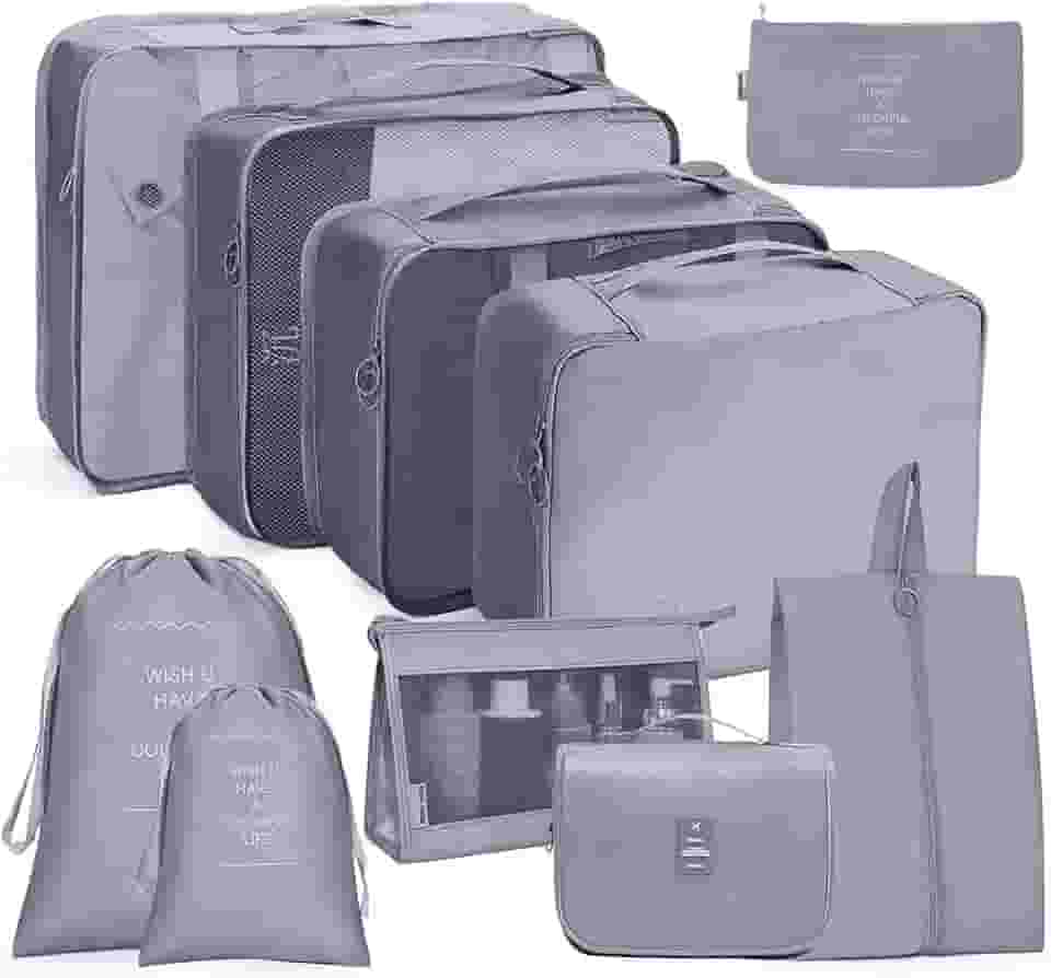 Cinza, Kit Organizador de Malas para Viagem 10 Peças, Organizador de Mala, Kit Viagem