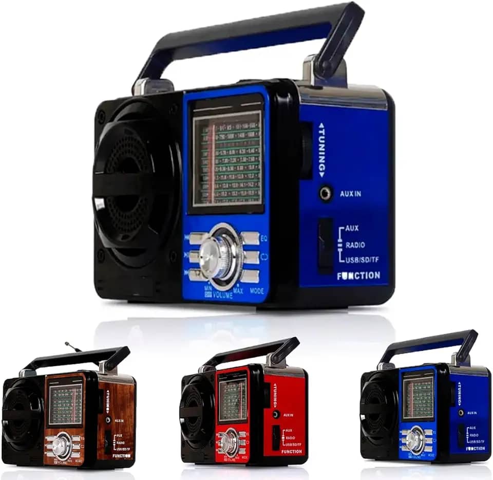 Rádio Portátil Fm/Am Bluetooth Usb Bivolt E Pilha - Caixa De Som 110V/220v Vintage Antigo Retro Recarregavel (Azul)