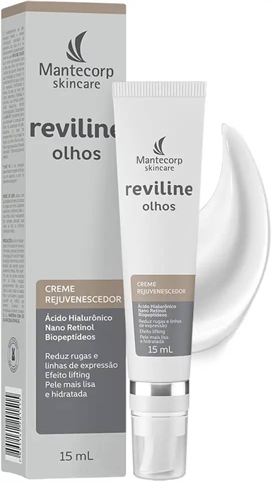 MANTECORP - Creme Rejuvenescedor para Região dos Olhos Reviline - Reduz Rugas Marcas de Expressão e Flacidez - Ácido Hialurônico, Retinol - 15g